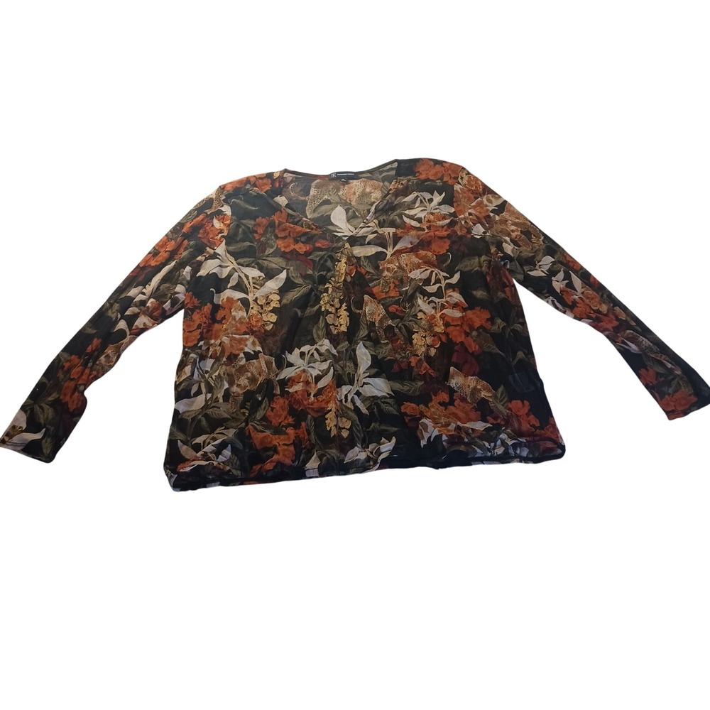INC International Concepts Mesh Top Womens‎ 3X Plus Size Leopard Floral Metallic